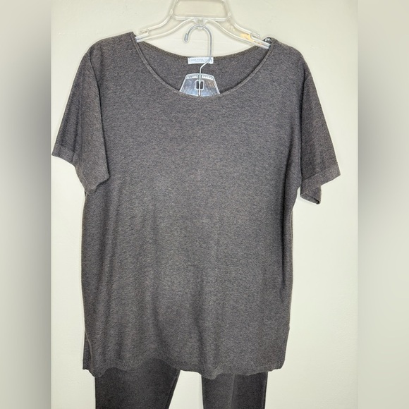 Joan Vass Dark Brown Cotton Knit Short Sleeve Top and Pants Set Size 12/14 - Picture 2 of 16